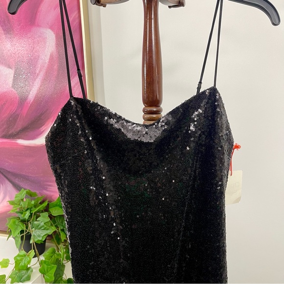 Nordstrom Open Edit Sequin Mini Slipdress in Black Size M - Picture 3 of 5